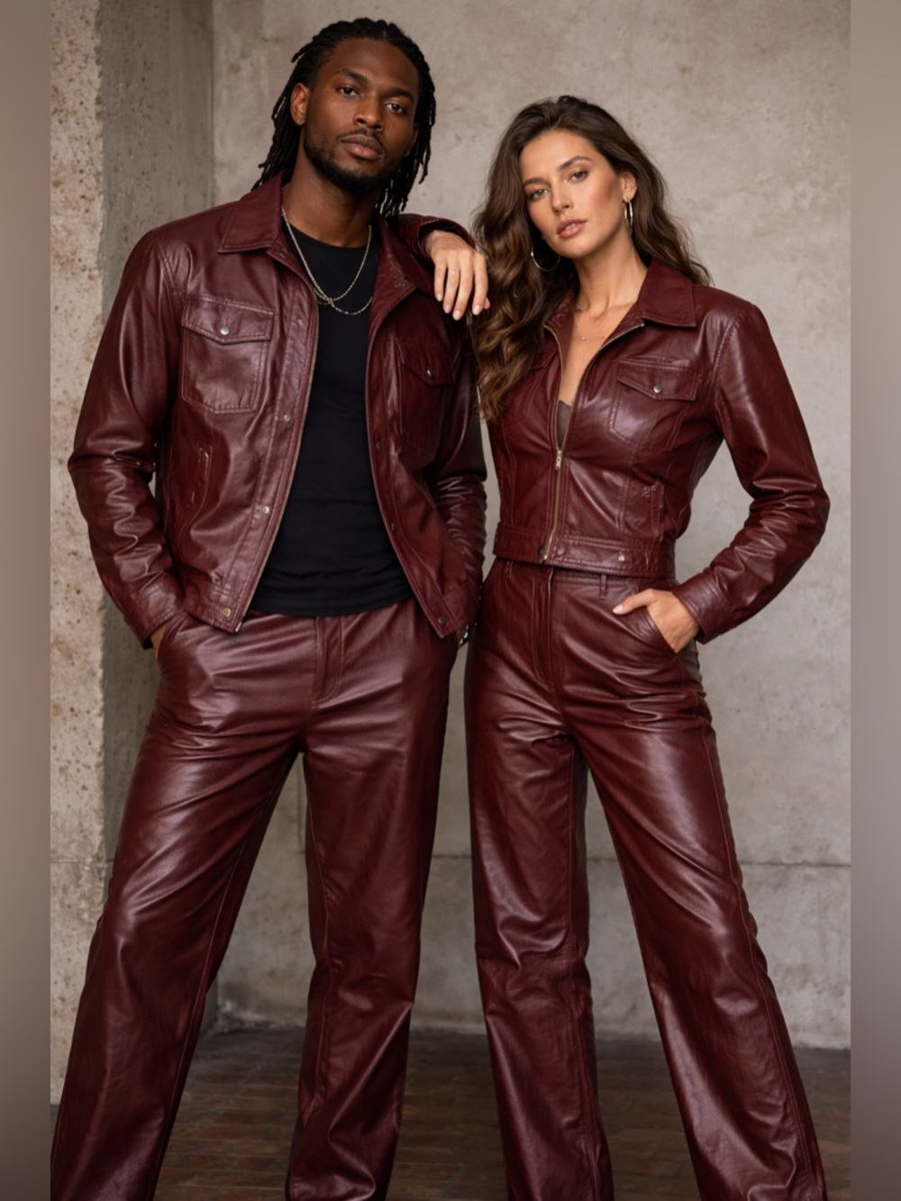 Deerskin Trading Post Burgundy Leather 2 Piece Suit Sz 40 Jacket 32 pant